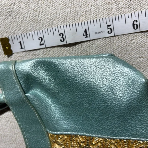 Teal Leatherette Mini Bag with Gold Accent - Picture 3 of 6